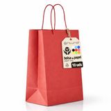 Rode OFITURIA Rode papieren zakken met handvat, S, 10 stuks, robuuste en recyclebare zakken voor geschenken en handel (22 x 10 x 27 cm, rood)