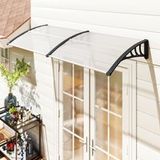 Auvent extérieur transparent de 195 x 75 cm en polycarbonate et aluminium pour fenêtres et portes de balcon.