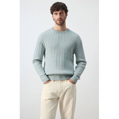 Mango Man trui met kabels blauw