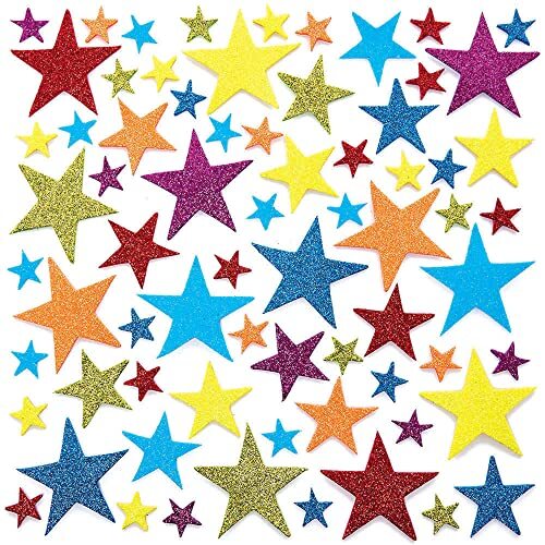 Baker Ross Baker Ross FC750 Regenboog Glitter Star Foam Stickers - Set van 100, Zelfklevende Stickers voor Kinderen, Knutselen voor Kinderen, Stickers voor Kinderen