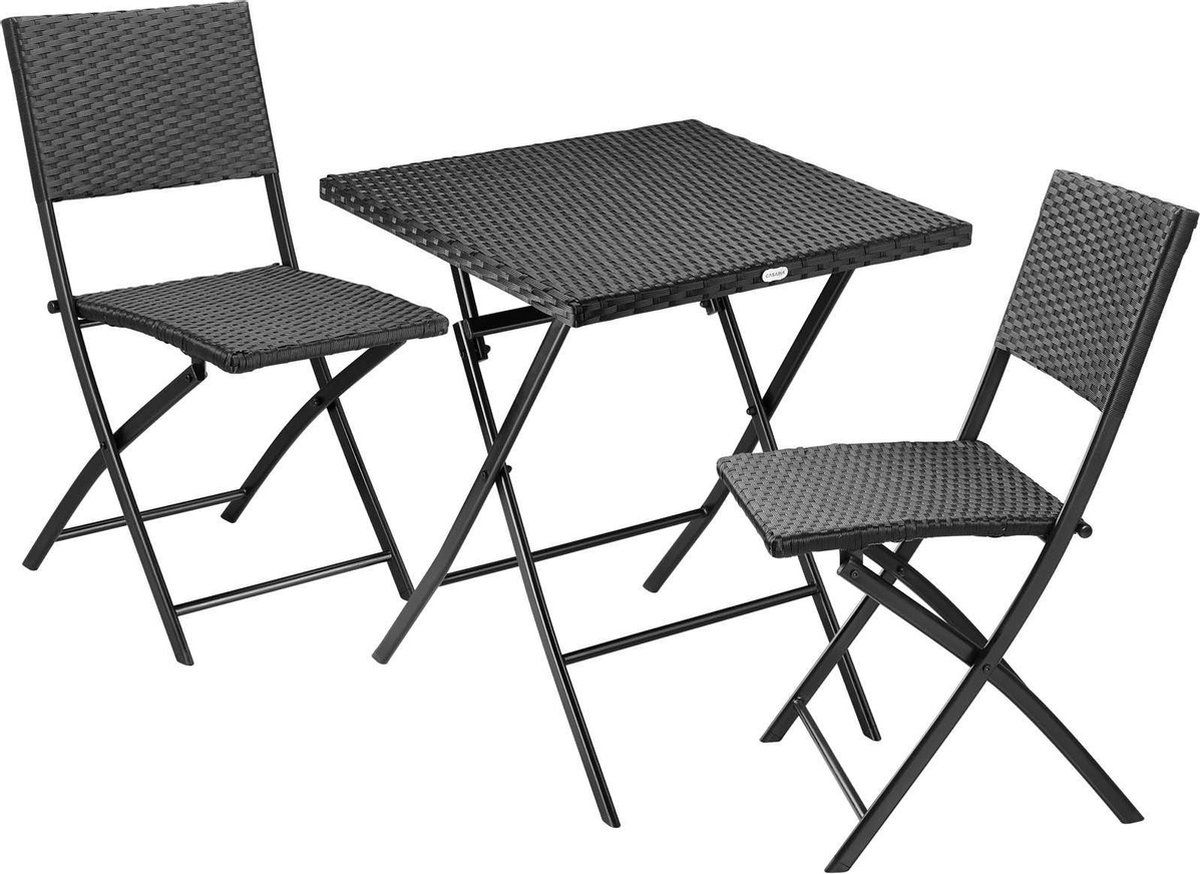 Casaria Tuinset Polyrattan - 2 Stoelen/1 Tafel - Weerbestendig - Zwart