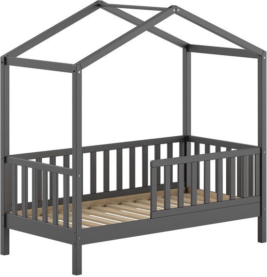 Vipack Kinderbed Dallas - 70x140 cm - Antraciet/massief Grenen - Huisbed