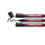 edding 300 permanent marker - zwart - 3 stiften - ronde punt 1,5-3 mm - watervast, sneldrogend - wrijfvast - voor karton, kunststof, hout, metaal, glas