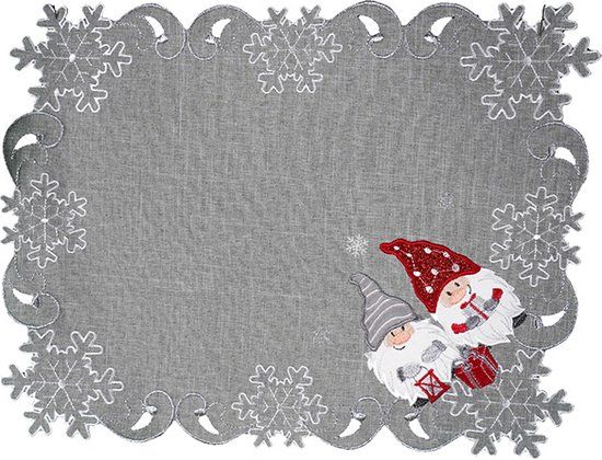 Tafelloper Kerst Grijs met Kabouters - 33 x 45 cm