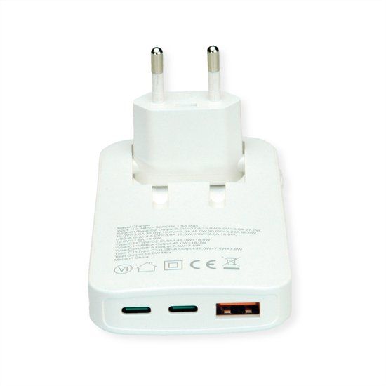 ROLINE USB-oplader, slank, met inklapbare eurostekker, 65 W