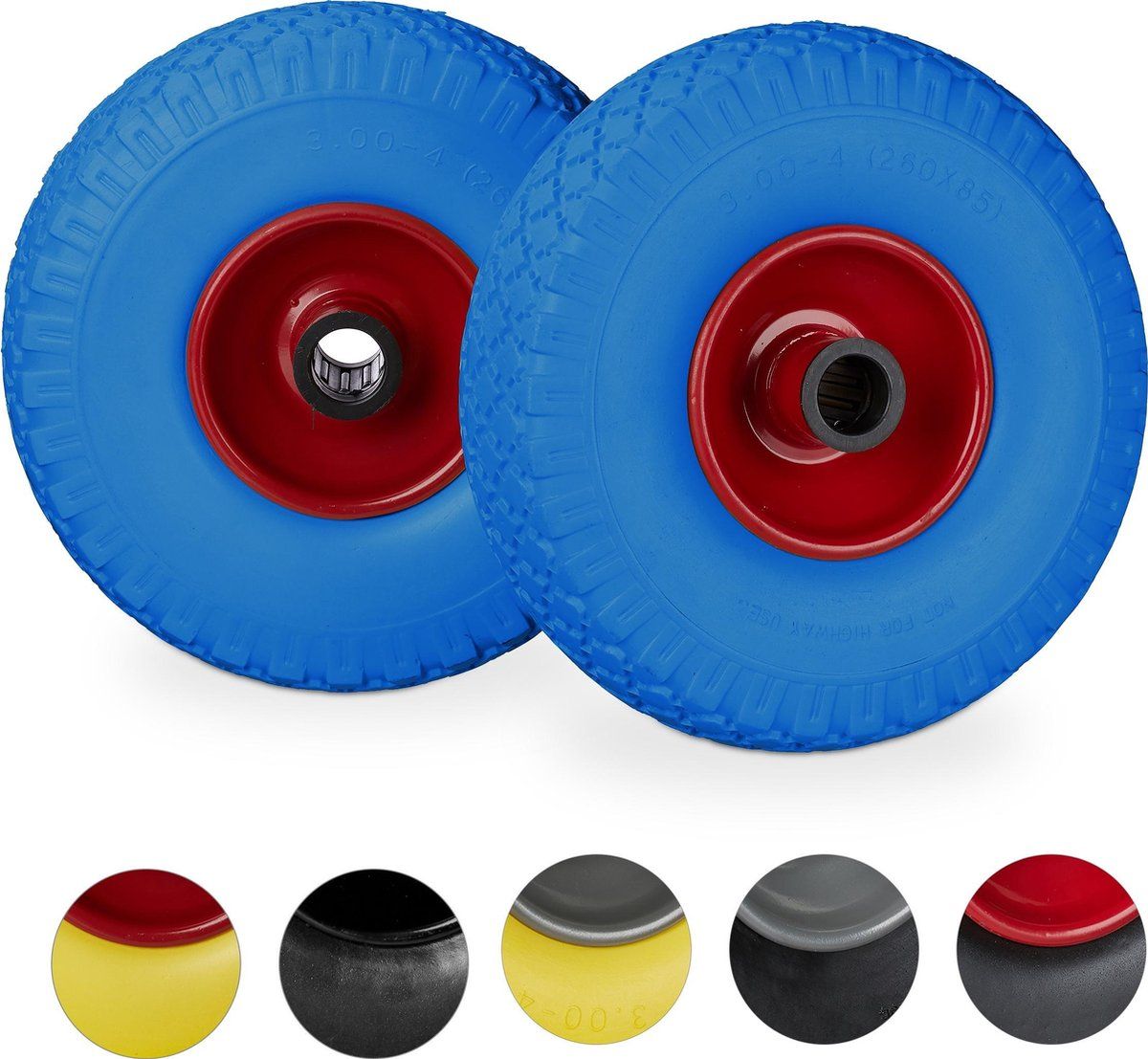 Relaxdays steekwagenwiel - set van 2 stuks - stalen velg - anti lek - 25 mm as - 100 kg Blauw-rood