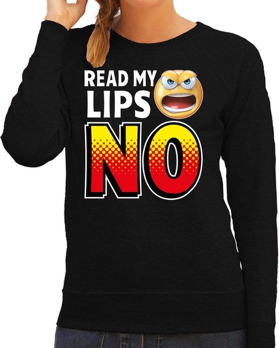 Bellatio Decorations Funny emoticon sweater Read my lips NO zwart - Dames - Katoen - Maat S