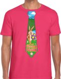 Bellatio Decorations Shoppartners Bv Roze Paas t-shirt met paashaas stropdas - Pasen shirt voor heren - Pasen kleding XXL