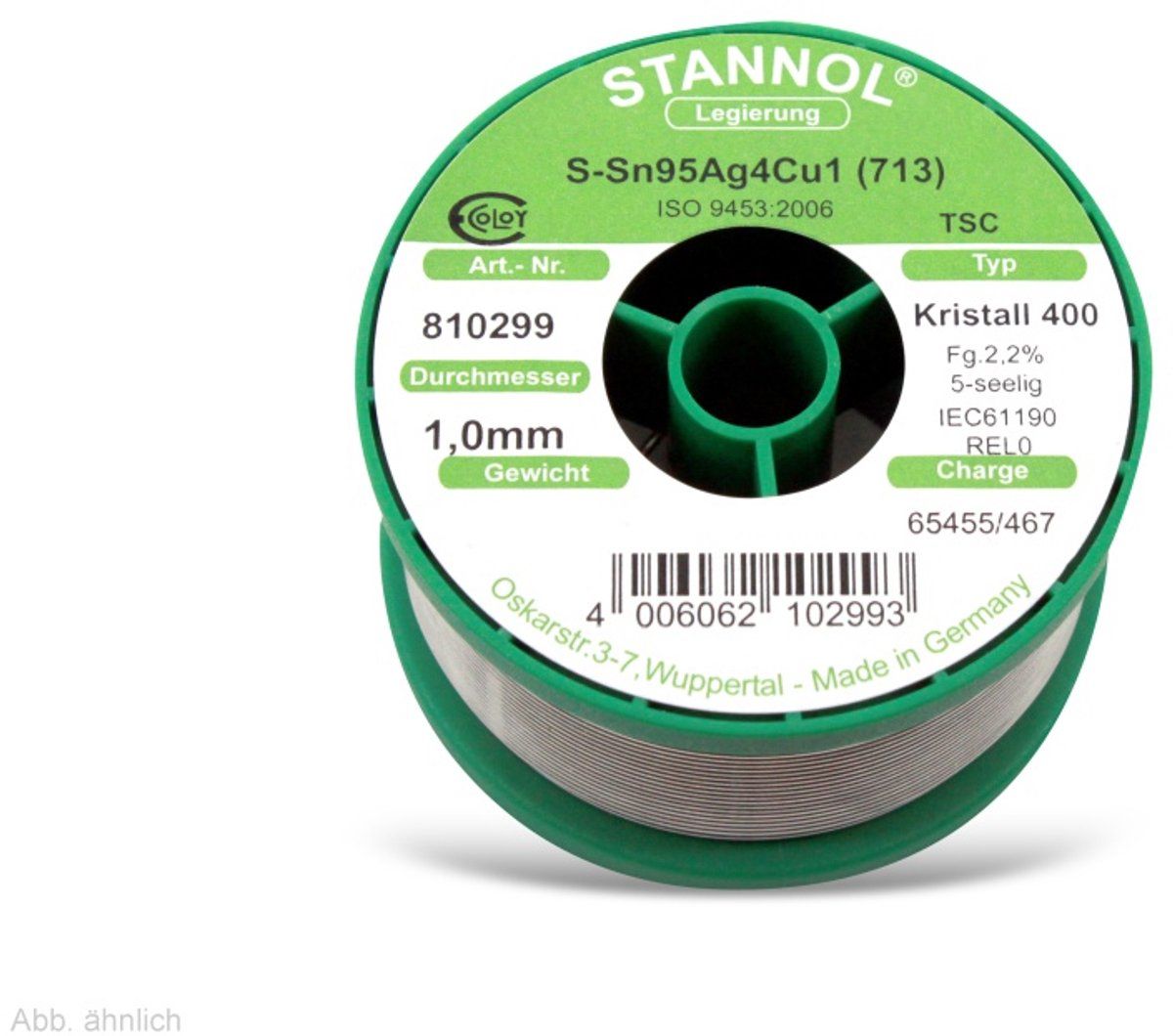Stannol Ecology TS Soldeertin, loodvrij Spoel Sn95,5Ag3,8Cu0,7 REL0 100 g 1 mm