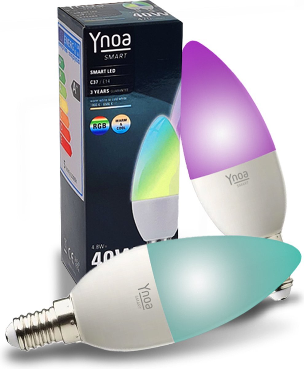 Ynoa Set van 2 Smart Lampen White & Color Tones - E14 LED kaarslamp - Zigbee 3.0 - Dimbaar - RGBW - Werkt met o.a. Philips Hue en Homey