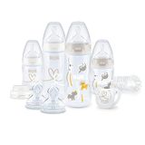 NUK Perfect Start First Choice+ babyflessenset | 0-6 maanden | 4 x antikrampjes babyflessen, fopspeen, flessenborstel en meer | BPA-vrij | 10 stuks | Safari (neutrale)