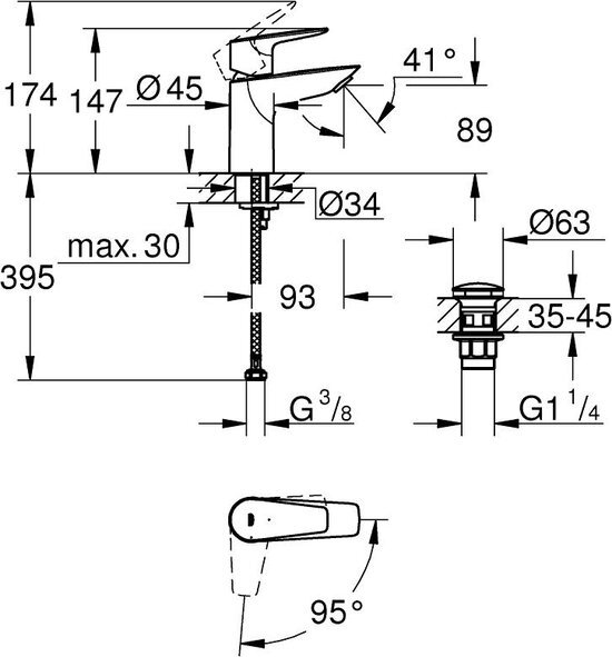 GROHE QuickFix Start Edge S-size Wastafelmengkraan chroom 23900001