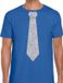Bellatio Decorations Carnaval verkleed t-shirt - met zilveren glitter stropdas - blauw - voor heren - disco - glamour XL
