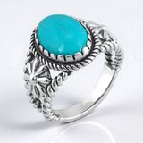 Cavill - Ovale Turkoois Cabochon Ring 4,68 ct - Geoxideerd 925 Sterling Zilver