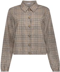 Geisha geruite blouse met borduursels - grijs/beige