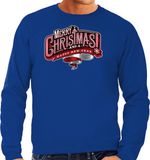 Bellatio Decorations Merry Christmas Kerst sweater / Kerst trui blauw voor heren - Kerstkleding / Christmas outfit L