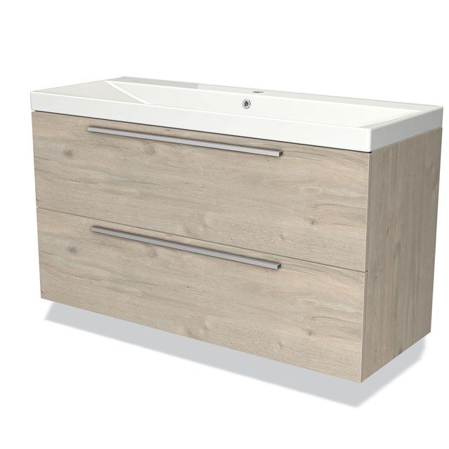 Maxaro Badkamermeubel 120cm Modulo Lichtgrijs Eiken 2 Lades Vlak Wastafel Keramiek