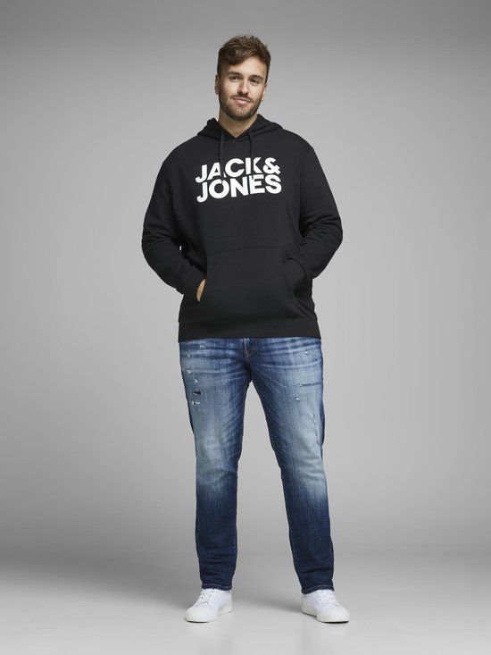 JACK & JONES PLUS JJECORP LOGO SWEAT HOOD NOOS PLS Heren Trui - Zwart - Maat EU2XL
