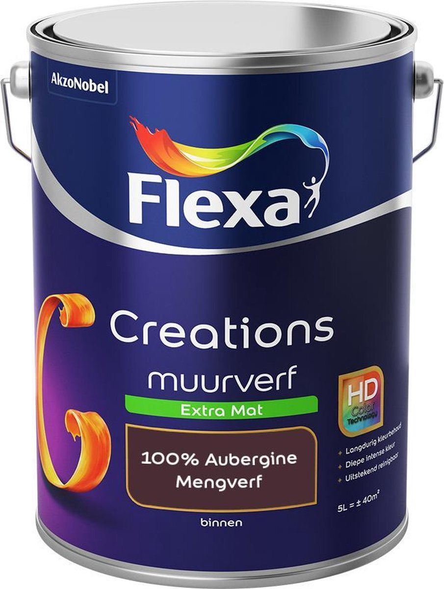 FLEXA Creations Muurverf - Extra Mat - Mengkleuren Collectie - 100% Aubergine - 5 liter