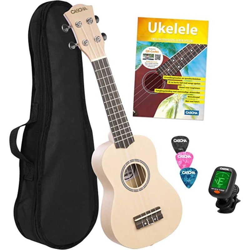 Cascha HH 3975 Sopraan Ukelele Set - Linden - Wit