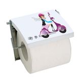 MSV 140824 toiletrolhouder, MDF/roestvrij staal, bedrukt, 4 pagina's, 13 x 15 x 1,5 cm, wit