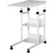 Table d'appoint avec roulettes, réglable en hauteur, compact, 2 étagères, cadre en métal, 80x40x72-82 cm, blanc