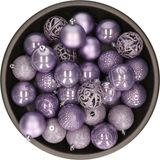 Merkloos / Sans marque Kerstballen - 37x stuks - lichtpaars - 6 cm - kunststof