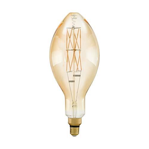 EGLO LED E27 dimbaar, vintage lamp, barnsteen, extra groot, kaarslamp, 8 watt (komt overeen met 60 watt), 806 lumen, warmwit, 2100 K, E140, Ø 14 cm