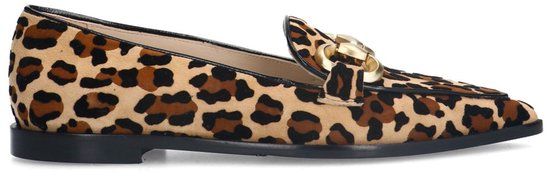 Manfield Dames Suède Leopard Loafers met Chain Maat 42