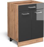 Vicco R-Line Meuble bas de cuisine – 60 cm avec tiroir, sans plan de travail Anthracite Laqué brillant