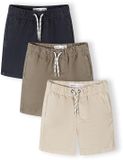Minoti Korte Broek Jongens 3-Pack - Knielengte - Katoen - Maat 128 (7-8y) - Olijfgroen/Beige/Marineblauw