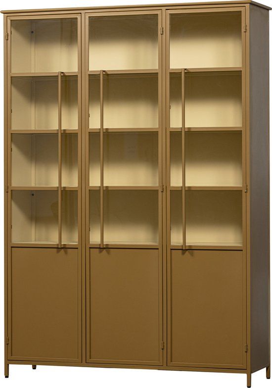 WOOOD Exhibit 3-deurs Vitrinekast XL - Honinggeel - 200x140x44cm - Industrieel