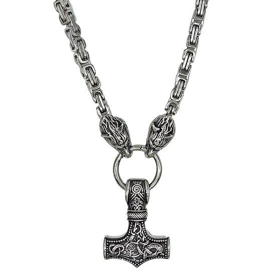 Tesoro Mio Michel - Viking Ketting - Wolven & Mjolnir Hamer - Edelstaal - 70 cm