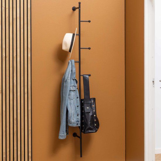 AC Design Wandkapstok Preston staal met 6 haken - zwart