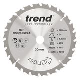 Trend Wood CSB/18524A Accu-cirkelzaagblad, diameter 185 mm, 30 mm boring, 24 tanden