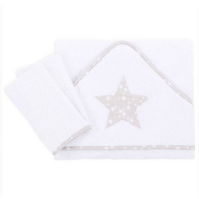 babybay Babyhanddoek Ster parelgrijs - Wit