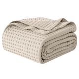 Elegant Comfort Premium wafeldeken van 100% katoen - lichtgewicht ademende wafelgeweven beddeken - zachte en warme deken voor het hele seizoen voor bank, bank en bed, kingsize 228 x 274 cm, linnen