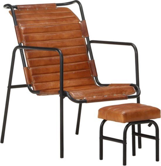 vidaXL Relaxfauteuil met voetenbank - Echt leer - Bruin