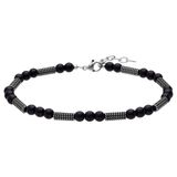 Lucardi - Heren Stainless steel herenkralenarmband zwarte schelpparel - Armband - Staal - Zilverkleurig - 21.50 cm