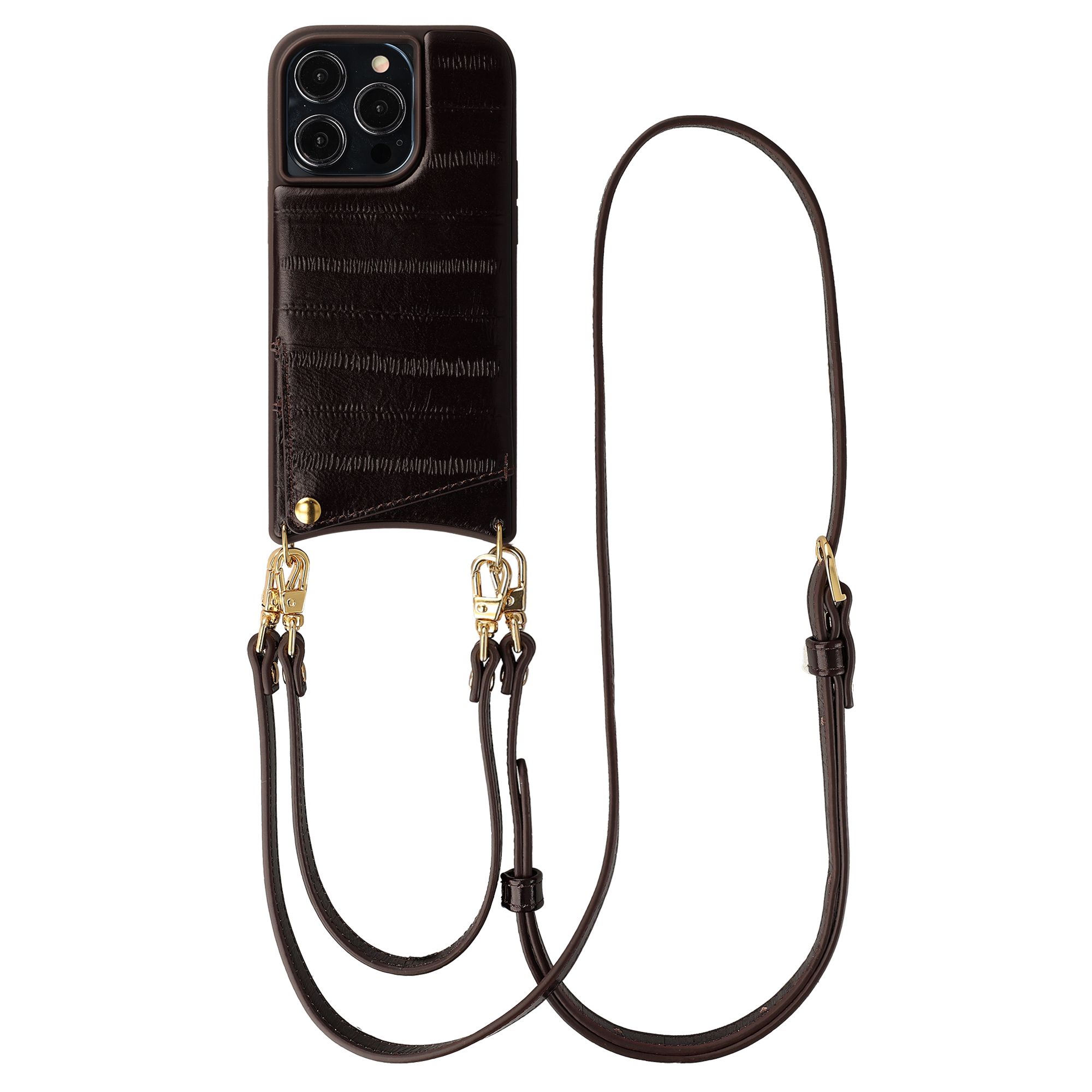 Selencia Nova Real Leather Backcover met Koord en Pashouder Apple iPhone 14 Pro - Dark Chocolate