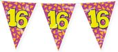 PartyXplosion Vlaggenlijn 16 jaar - Vlaggetjes - Verjaardag - Sweet 16 - Versiering - Decoratie - Jongens - Meisjes - Folie - geel - paars - oranje