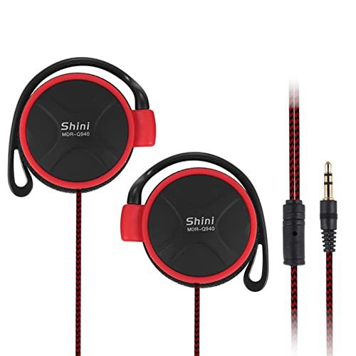Ohfruit Bedrade Hoofdtelefoon met Oorhaak - 3.5mm Stereo Sport Oorhaak Oortelefoon Super Bass Sport Oordopjes voor Mp3 Speler Computer Mobiele Telefoon Rood