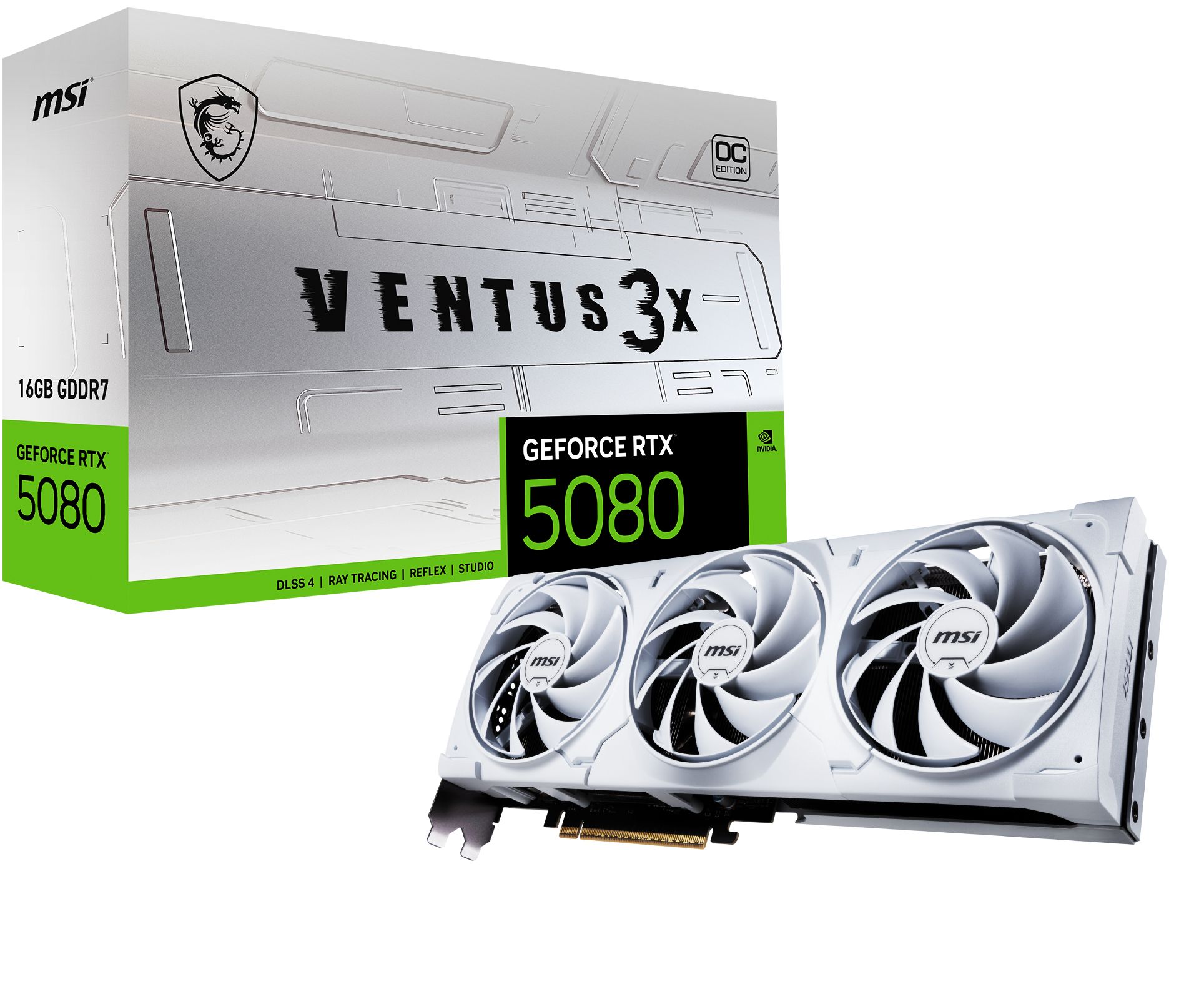 MSI GeForce RTX 5080 16G VENTUS 3X OC WHITE - Videokaart - 16GB - GDDR7 - PCIe 5.0 - 1x HDMI 2.1 - 3x DisplayPort 2.1