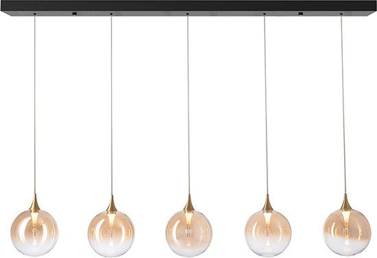 Searchlight Moderne LED Hanglamp Alchemy 1 Lichtpunt Rond Amber/Goud/Zwart Glas Eetkamer Keuken Dimbaar
