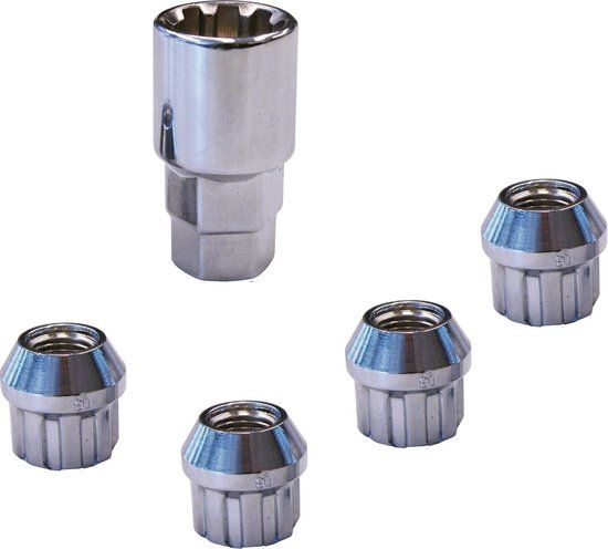 Carpoint Wielmoerslotset M12x1,5 Type F Bol - Chroom