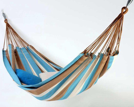 Denana Hangmat Samba Ipanema - Katoen - Zand/Ecru/Blauw/Bruin - 335x140cm - 160kg