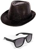 Boland set de déguisement - Chapeau pailleté/lunettes de fête noir Adultes