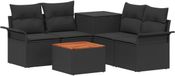 vidaXL - Canapé - 6 - pièces - 4 places - Noir - Poly - Rotin - et - Acier