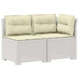 vidaXL Tweedelige Tuinbank met Kussens Rattan Look PP Wit