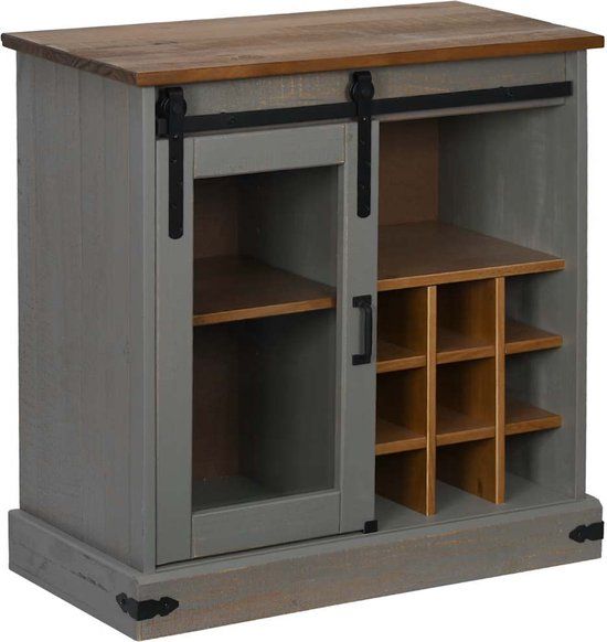 vidaXL Dressoir HALDEN met schuifdeur 80x40x80 cm massief hout grijs